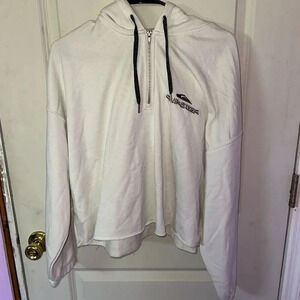 NWOT Quicksilver Quarter Zip Embroider Logo Hoodie Sweatshirt Raw Hem Crop Sz L